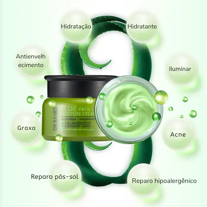 Creme Facial Natural de Aloe Vera – Tratamento para Acne, Hidratante, Reparador After Sun, Clareador e Suavizante