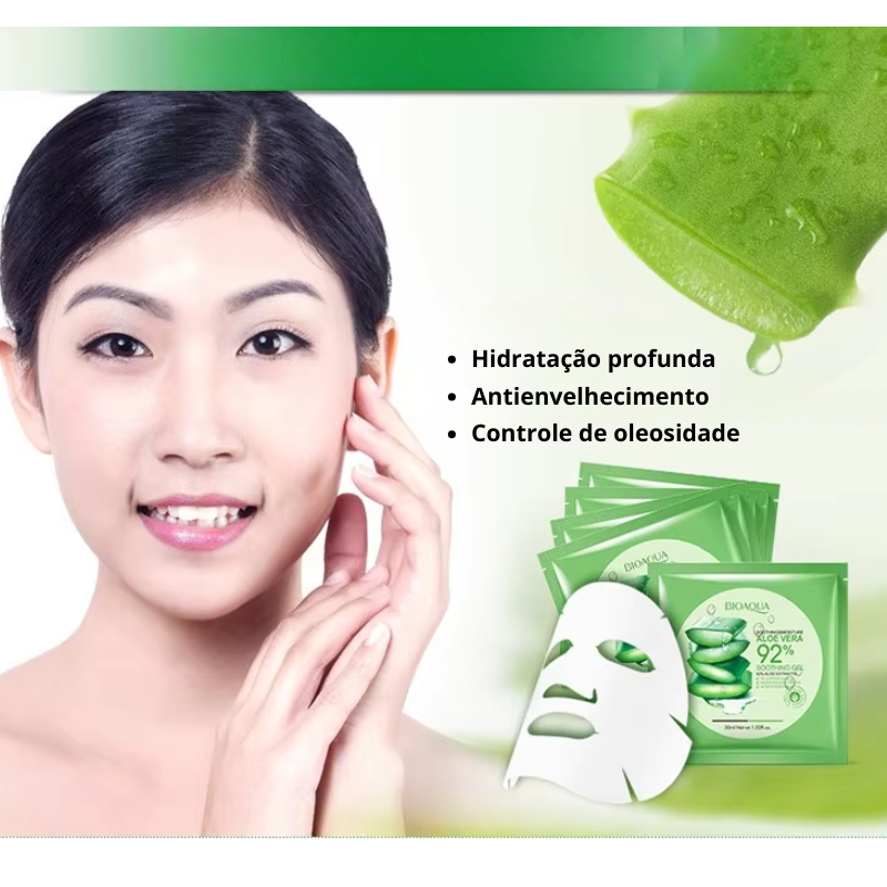 (Compre 1 e Leve 3) Máscara Facial de Colágeno Natural com Aloe Vera - Antienvelhecimento, Hidratante e Clareadora