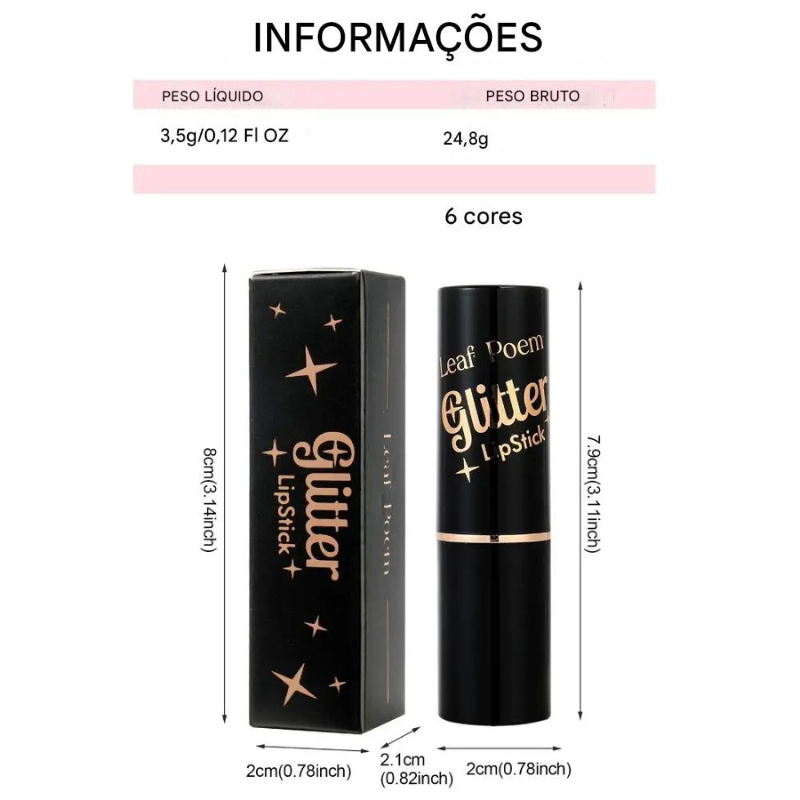Batom Cintilante com Glitter Hidratante à Prova d'Água Vapor One